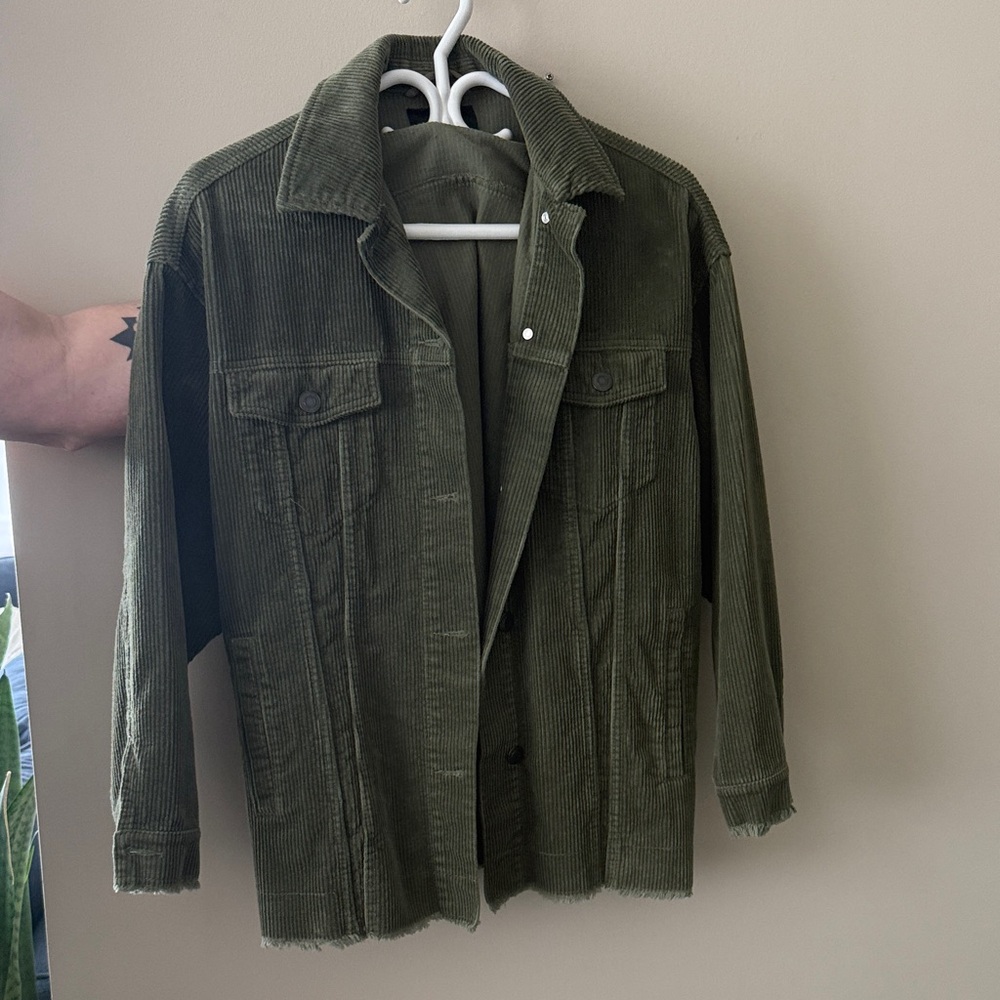 Zara Olive Green Corduroy Utility Jacket